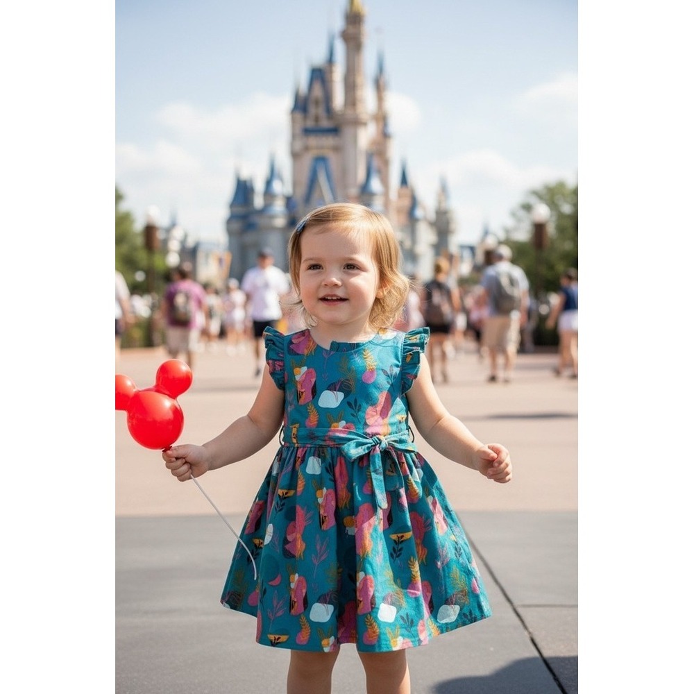 Disney Frozen Anna Girls‎ Dress 3T Teal Floral Fit & Flare Knee Length Back Zip